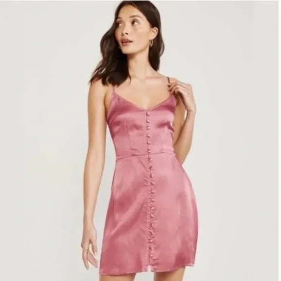 Abercrombie & Fitch Pink Satin Slip Dress Size S - Picture 1 of 14